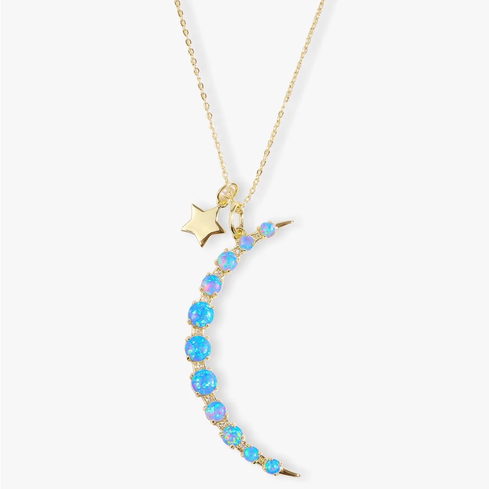 Gold and Blue Crescent Moon Necklace